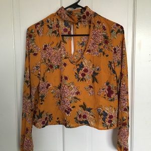 ~Floral Musturd V-Neck Blouse~
